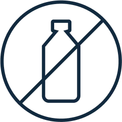 pictograma de una botella de plástico tachado para simbolizar "menos" plástico