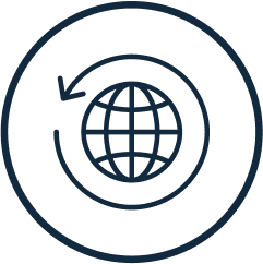 pictograma con bola del mundo y flecha que simboliza economia circular